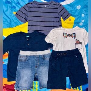 Boys Size 6 Summer Clothing: 3 Short Sleeve Tees + Denim & Navy Casual Shorts